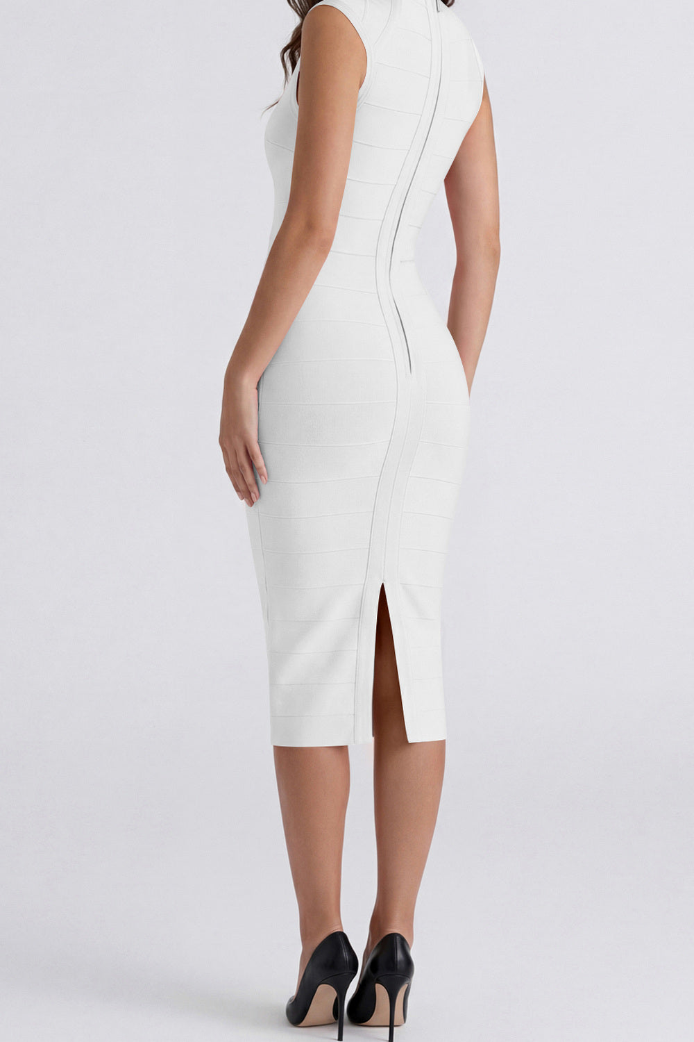 White Plunge Bandage Midi Dress — side view